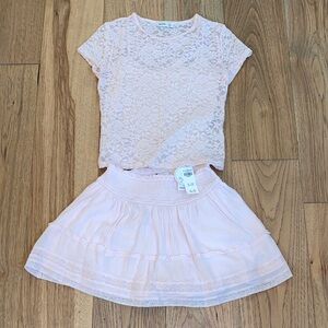 Hollister Pale Pink Lace Mini Skirt. Lace top and sweater.
